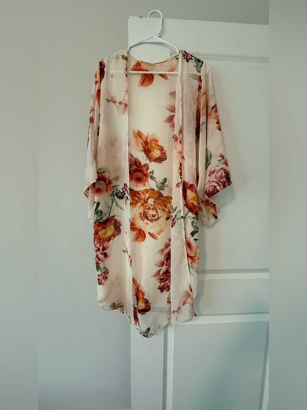 ADORA Cream and Rust Floral Sheer Kimono